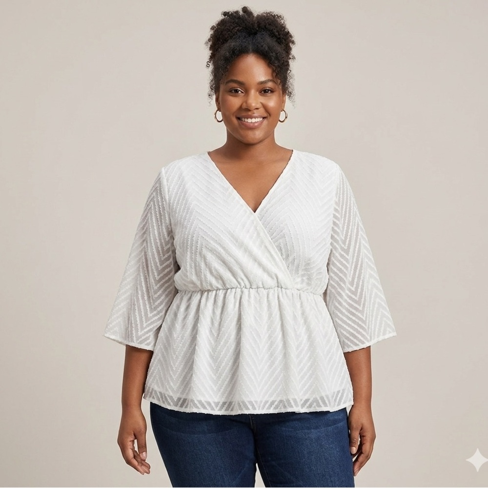 BloomChic White V-Neck Peplum Wrap Blouse
